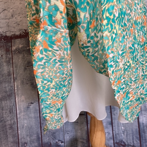 Adrianna Papell Dress Floral Leaf Chiffon Pleated Fit & Flare Midi Feminine - Picture 7 of 16